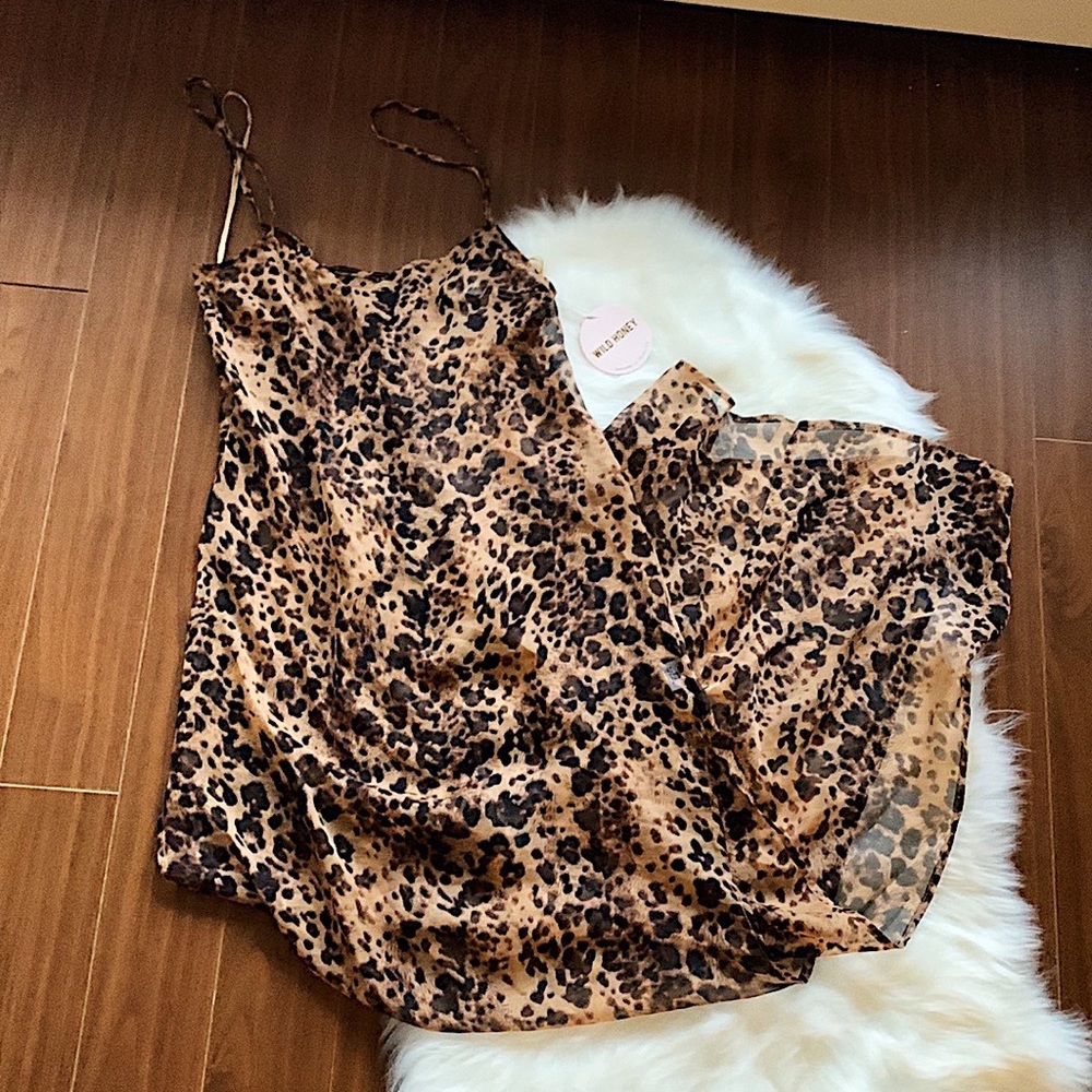 NWT Beach Coverup WILD HONEY Leopard Dress Beach Sheer Swim Bathing Suit Cover
